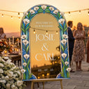 Blue Wedding Welcome Sign, Floral Mirror Wedding Sign - SpeedyOrders