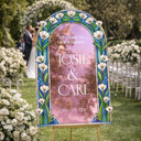 Blue Wedding Welcome Sign, Floral Mirror Wedding Sign - SpeedyOrders