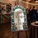 Blue Wedding Welcome Sign, Floral Mirror Wedding Sign - SpeedyOrders