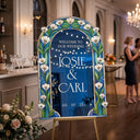Blue Wedding Welcome Sign, Floral Mirror Wedding Sign - SpeedyOrders