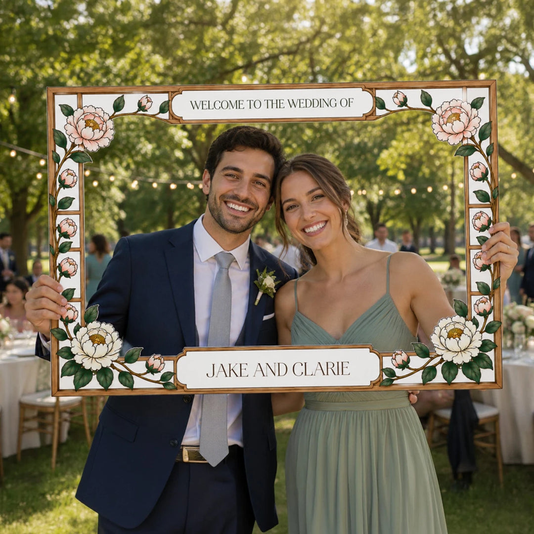 Botanical Floral Wedding Photo Booth Frame — Green Rose Border - SpeedyOrders