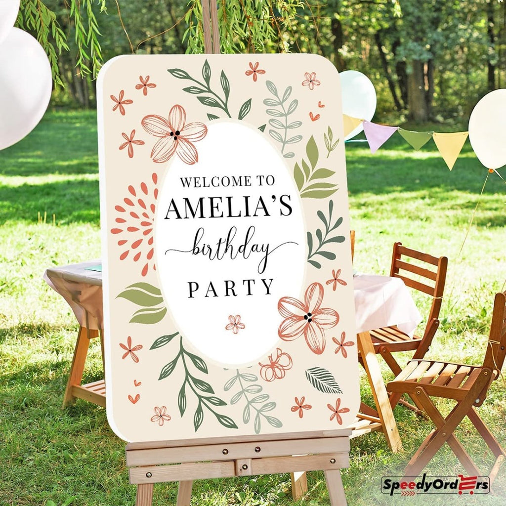 Botanical Theme Birthday Welcome Sign - SpeedyOrders