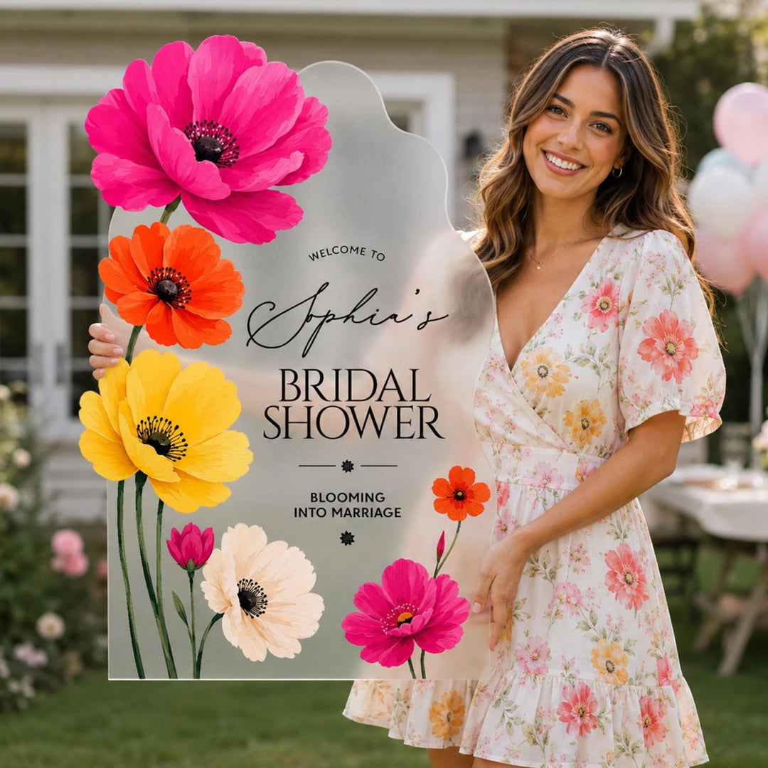 Bright Poppies Floral Bridal Shower Welcome Sign — Vibrant Scalloped Board - SpeedyOrders