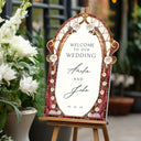 Burgundy Red Stained Glass Floral Wedding Sign, Cream Roses Frosted Wedding Welcome Sign - SpeedyOrders