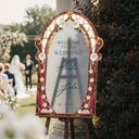 Burgundy Red Stained Glass Floral Wedding Sign, Cream Roses Frosted Wedding Welcome Sign - SpeedyOrders