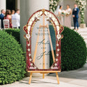 Burgundy Red Stained Glass Floral Wedding Sign, Cream Roses Frosted Wedding Welcome Sign - SpeedyOrders