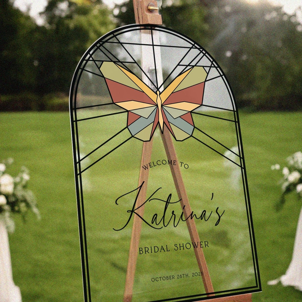 Butterflies Bridal Shower Sign, Frosted Acrylic Here’s To A Lifetime Of Butterflies Welcome Sign - SpeedyOrders