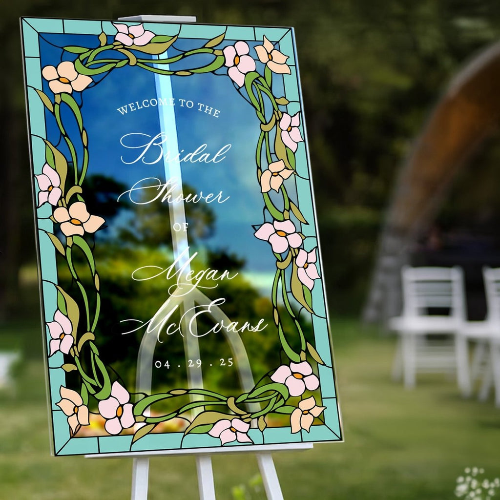 Cherry Blossom Frosted Bridal Shower Sign, Garden Vines Bridal Shower Welcome Sign - SpeedyOrders