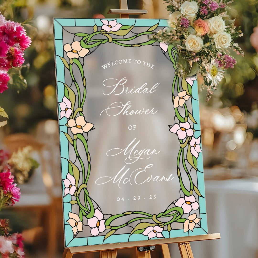 Cherry Blossom Frosted Bridal Shower Sign, Garden Vines Bridal Shower Welcome Sign - SpeedyOrders