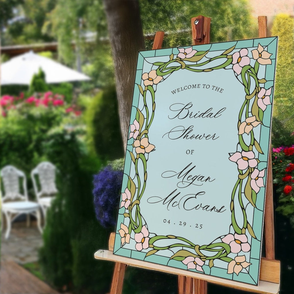 Cherry Blossom Frosted Bridal Shower Sign, Garden Vines Bridal Shower Welcome Sign - SpeedyOrders