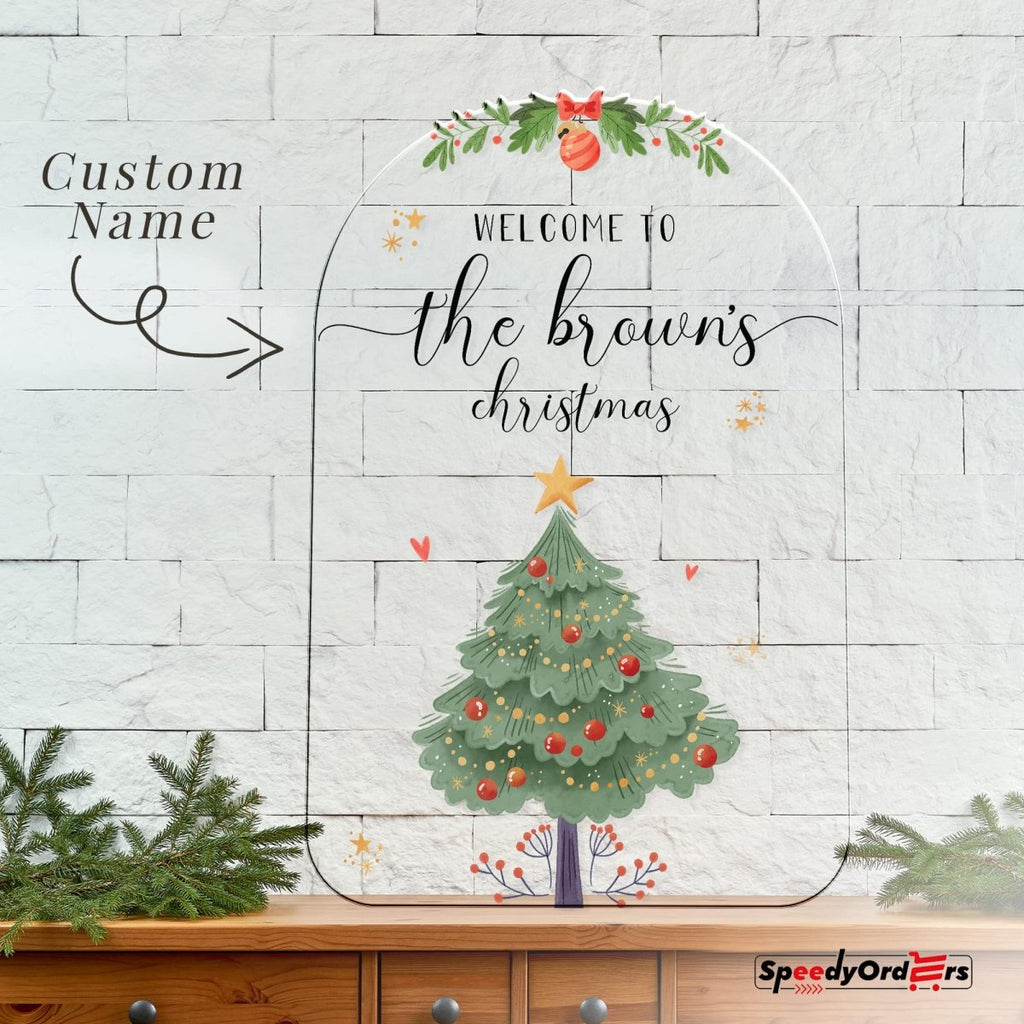 Christmas Tree And Well - Wishes Welcome Sign, Custom - Made Arc Design Xmas Welcome Sign - SpeedyOrders