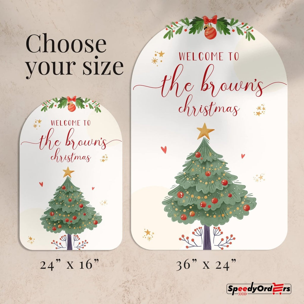 Christmas Tree And Well - Wishes Welcome Sign, Custom - Made Arc Design Xmas Welcome Sign - SpeedyOrders