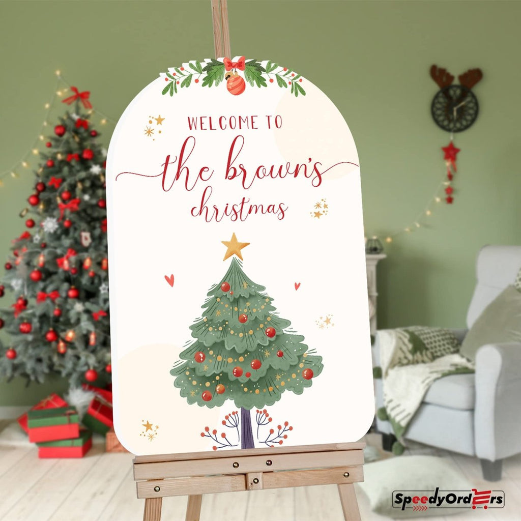 Christmas Tree And Well - Wishes Welcome Sign, Custom - Made Arc Design Xmas Welcome Sign - SpeedyOrders