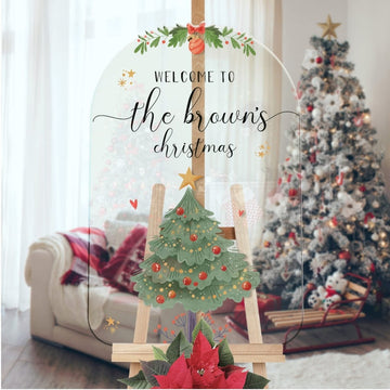 Christmas Tree And Well - Wishes Welcome Sign, Custom - Made Arc Design Xmas Welcome Sign - SpeedyOrders