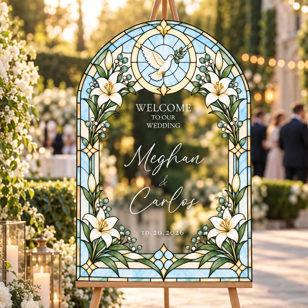 Classic Stained Glass Wedding Welcome Sign — Dove & Lily Arch - SpeedyOrders