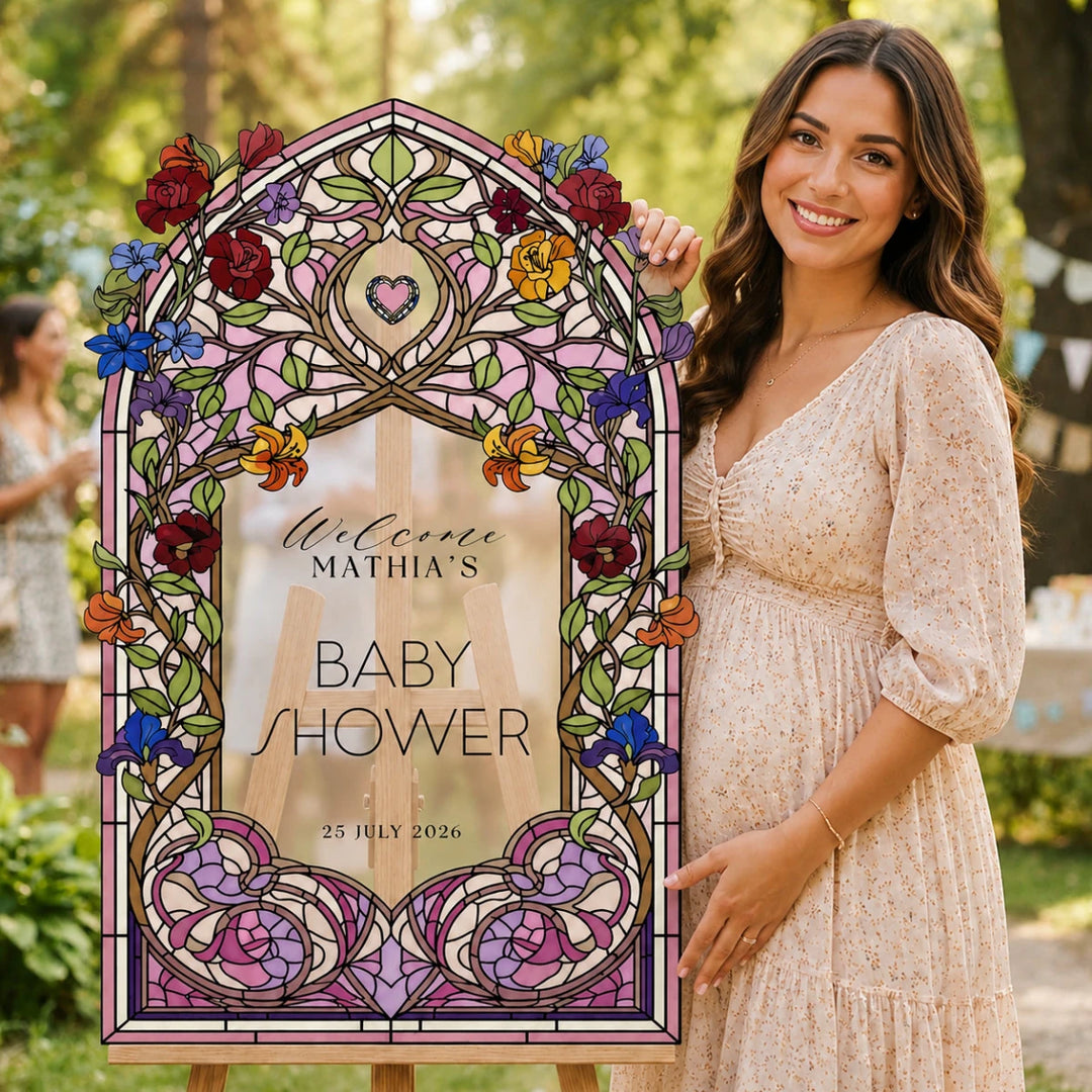 Colorful Wildflower Stained Glass Baby Shower Welcome Sign - SpeedyOrders