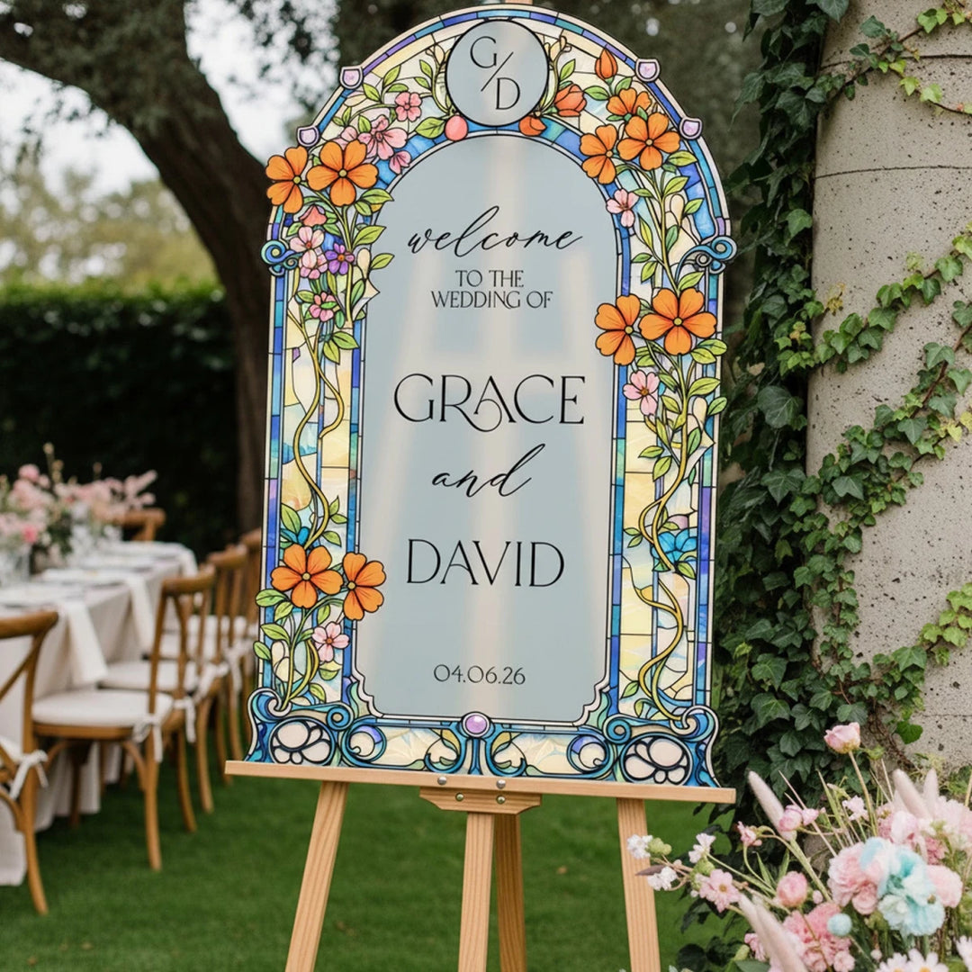 Cosmos Monogram Wedding Welcome Sign — Stained Glass - SpeedyOrders