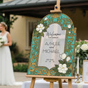 Cream Floral Wedding Welcome Sign, Green Stained Glass Wedding Signs - SpeedyOrders