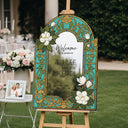 Cream Floral Wedding Welcome Sign, Green Stained Glass Wedding Signs - SpeedyOrders
