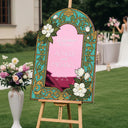 Cream Floral Wedding Welcome Sign, Green Stained Glass Wedding Signs - SpeedyOrders