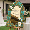 Cream Floral Wedding Welcome Sign, Green Stained Glass Wedding Signs - SpeedyOrders
