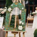 Cream Floral Wedding Welcome Sign, Green Stained Glass Wedding Signs - SpeedyOrders