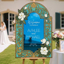 Cream Floral Wedding Welcome Sign, Green Stained Glass Wedding Signs - SpeedyOrders