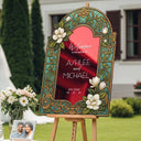 Cream Floral Wedding Welcome Sign, Green Stained Glass Wedding Signs - SpeedyOrders