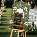 Cream Magnolias Wedding Welcome Sign, Green Stained Glass Wedding Signs - SpeedyOrders