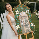 Cream Magnolias Wedding Welcome Sign, Green Stained Glass Wedding Signs - SpeedyOrders