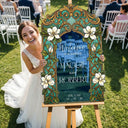 Cream Magnolias Wedding Welcome Sign, Green Stained Glass Wedding Signs - SpeedyOrders