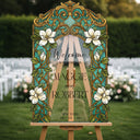 Cream Magnolias Wedding Welcome Sign, Green Stained Glass Wedding Signs - SpeedyOrders