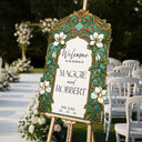 Cream Magnolias Wedding Welcome Sign, Green Stained Glass Wedding Signs - SpeedyOrders