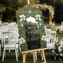 Cream Magnolias Wedding Welcome Sign, Green Stained Glass Wedding Signs - SpeedyOrders