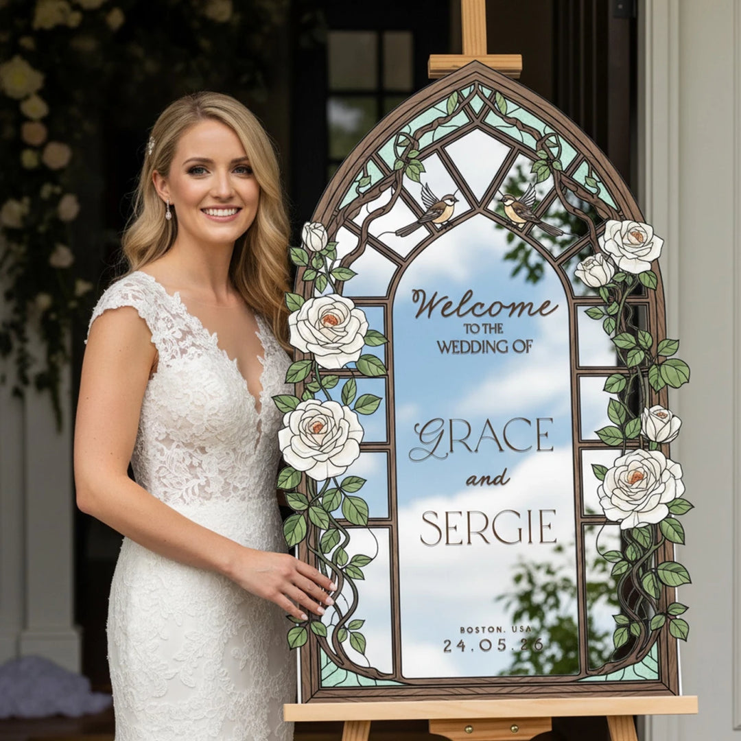 Cream Roses Wedding Sign - SpeedyOrders