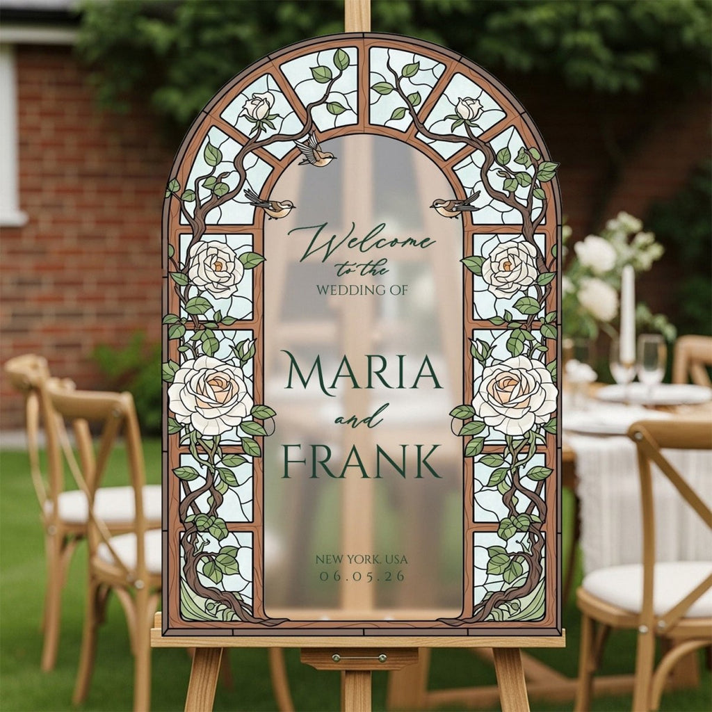 Cream Roses Wedding Welcome Sign · Stained Glass | SpeedyOrders