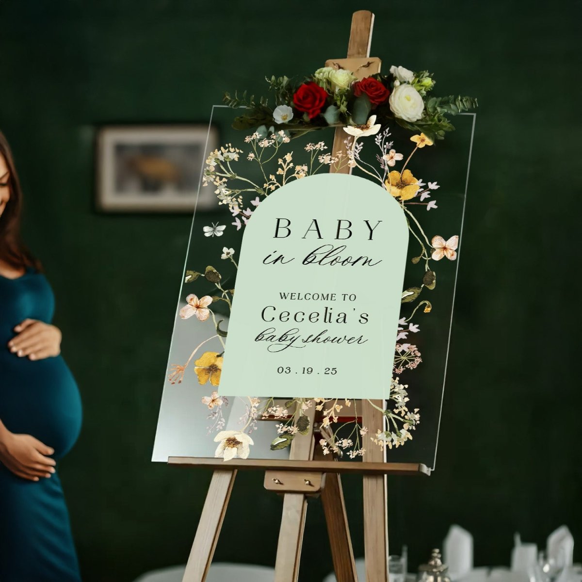 Custom Baby In Bloom Baby Shower Sign, Acrylic Baby In Bloom Welcome Sign, image size:1200x1200