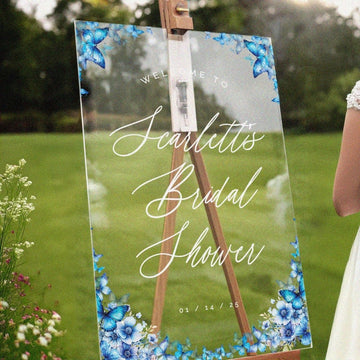 Custom Blue Anemones Bridal Shower Sign, Butterfly Bridal Shower Entrance Sign - SpeedyOrders