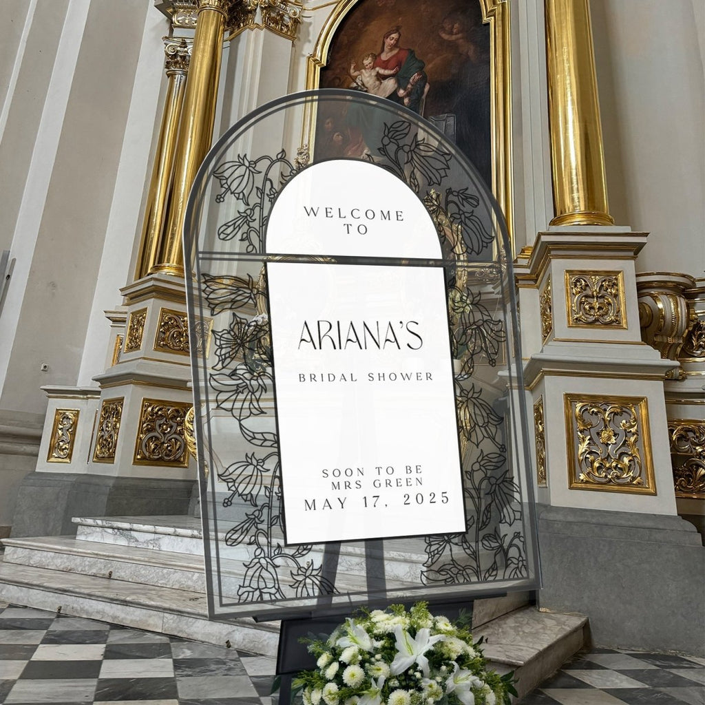 Custom Bridal Shower Mirror Sign, Stained Glass Mirror Bridal Shower Welcome Sign - SpeedyOrders