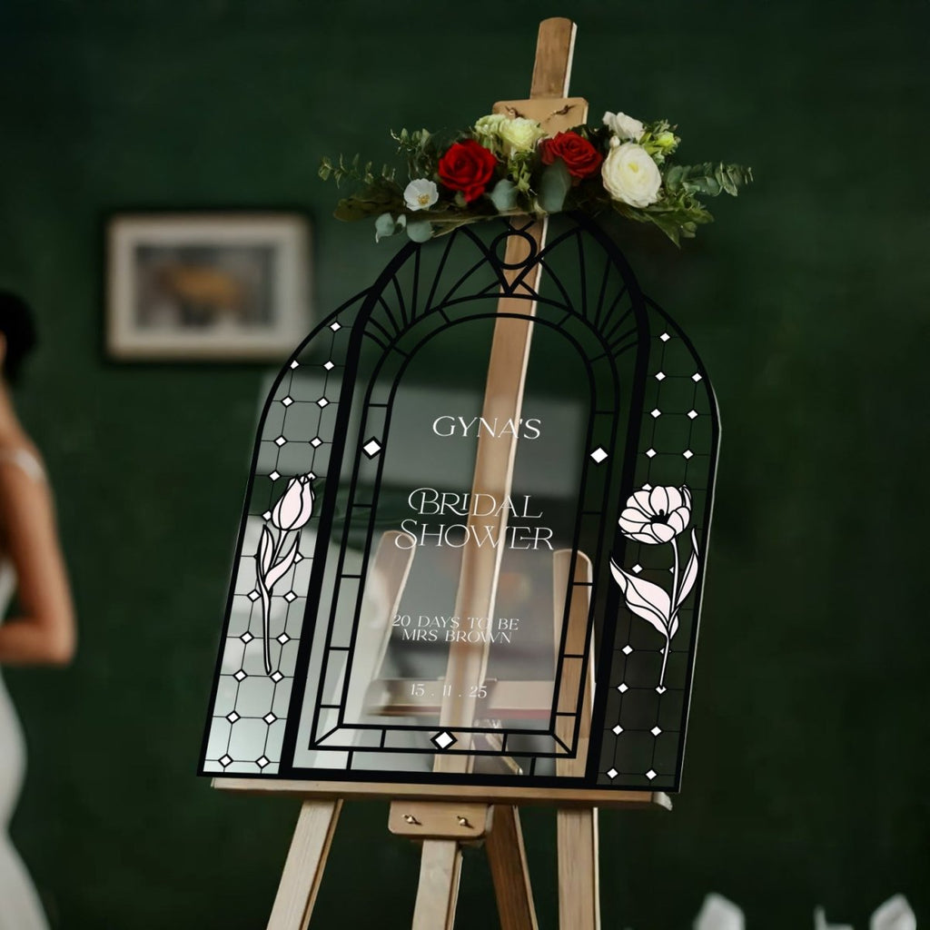 Custom Bridal Shower Sign, Stained Glass Frosted Bridal Shower Welcome Sign - SpeedyOrders