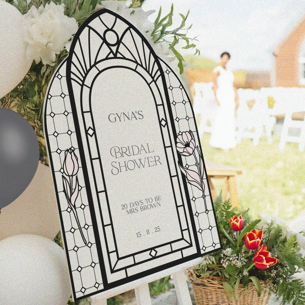 Custom Bridal Shower Sign, Stained Glass Frosted Bridal Shower Welcome Sign - SpeedyOrders