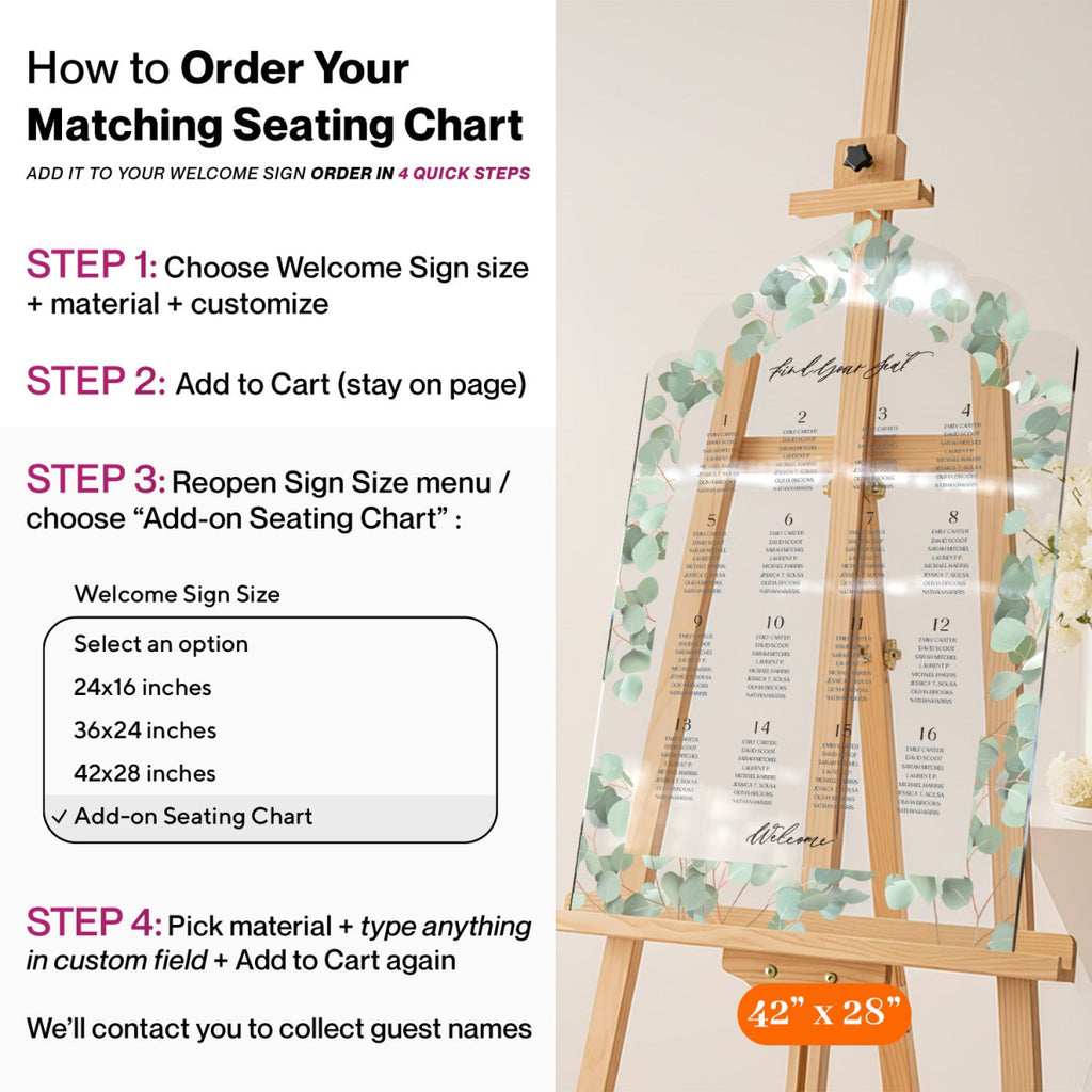 Custom Eucalyptus Wedding Entrance Sign, Greenery Wedding Day Signage - SpeedyOrders