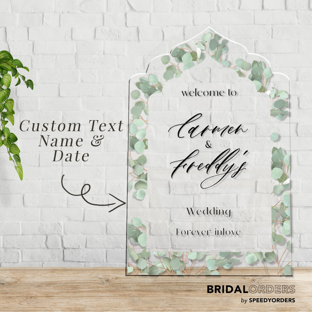 Custom Eucalyptus Wedding Entrance Sign, Greenery Wedding Day Signage - SpeedyOrders