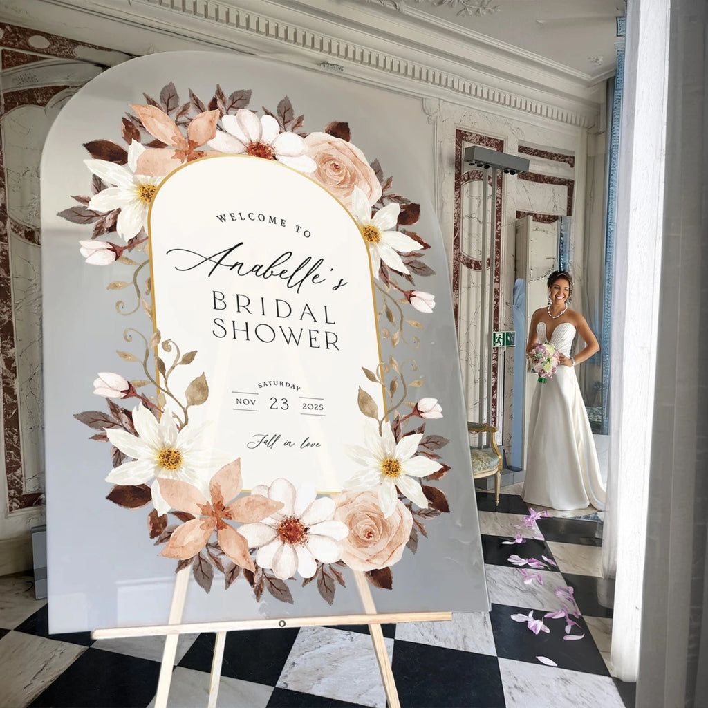 Custom Floral Fall In Love Bridal Shower Sign For Bridal Shower Decorations - SpeedyOrders