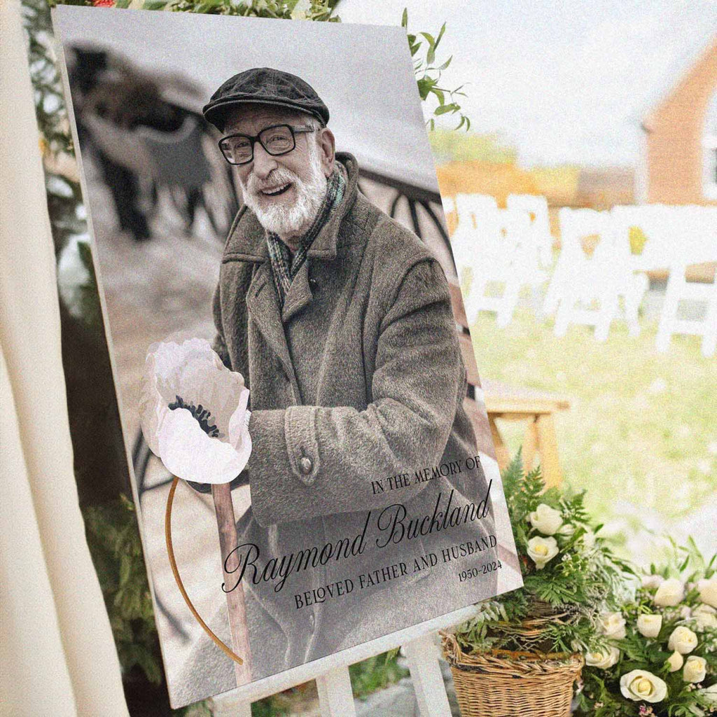 Custom Funeral Welcome Sign With Photo, In Loving Memory Signage - SpeedyOrders