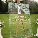 Custom Green Floral Engagement Sign For Engagement Party Decor, Personalized Sign For Engagement Welcome - SpeedyOrders