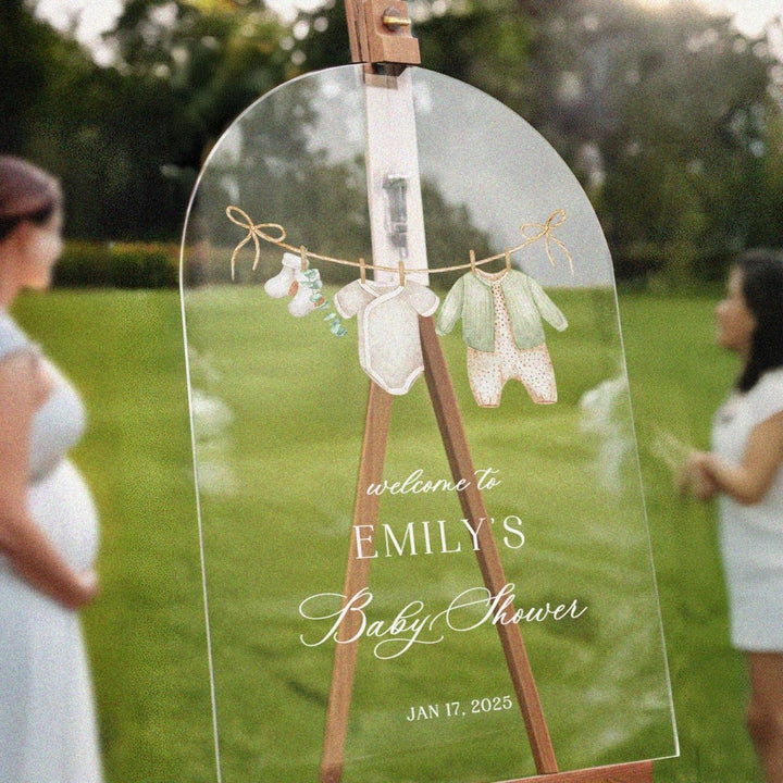 Minimalist Clothesline Baby Shower Sign · Acrylic & Mirror | SpeedyOrders