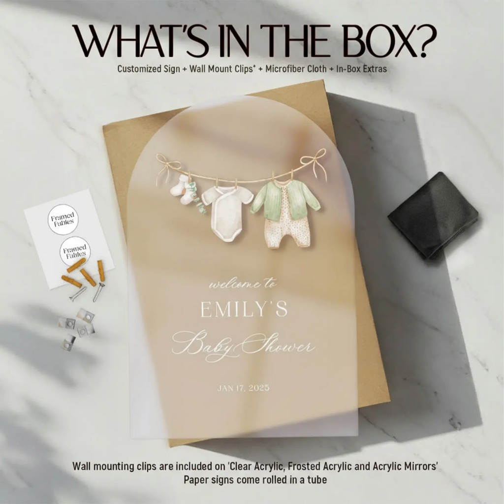 Custom Minimalist Baby Shower Entrance Sign, Acrylic Clothesline Signage For Baby Shower - SpeedyOrders