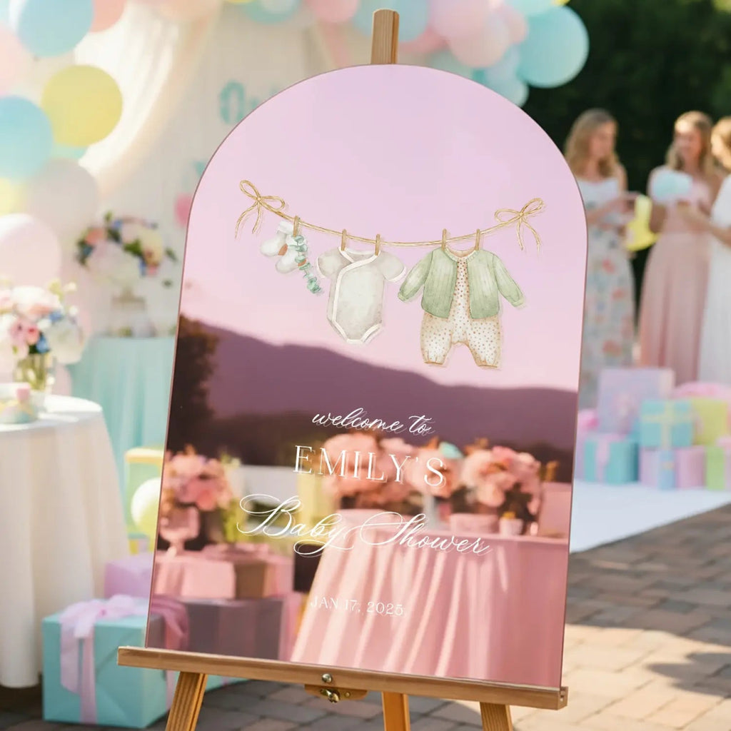 Custom Minimalist Baby Shower Entrance Sign, Acrylic Clothesline Signage For Baby Shower - SpeedyOrders