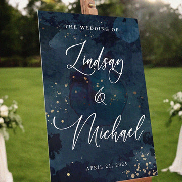 Custom Navy Wedding Welcome Signage With Personalized Couples Name, Modern Signage For Wedding Decorations - SpeedyOrders